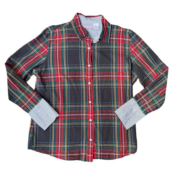 Tizzie Red Green Plaid Button Down Cotton Long Sleeve Striped Cuffs – XL - Picture 2 of 8